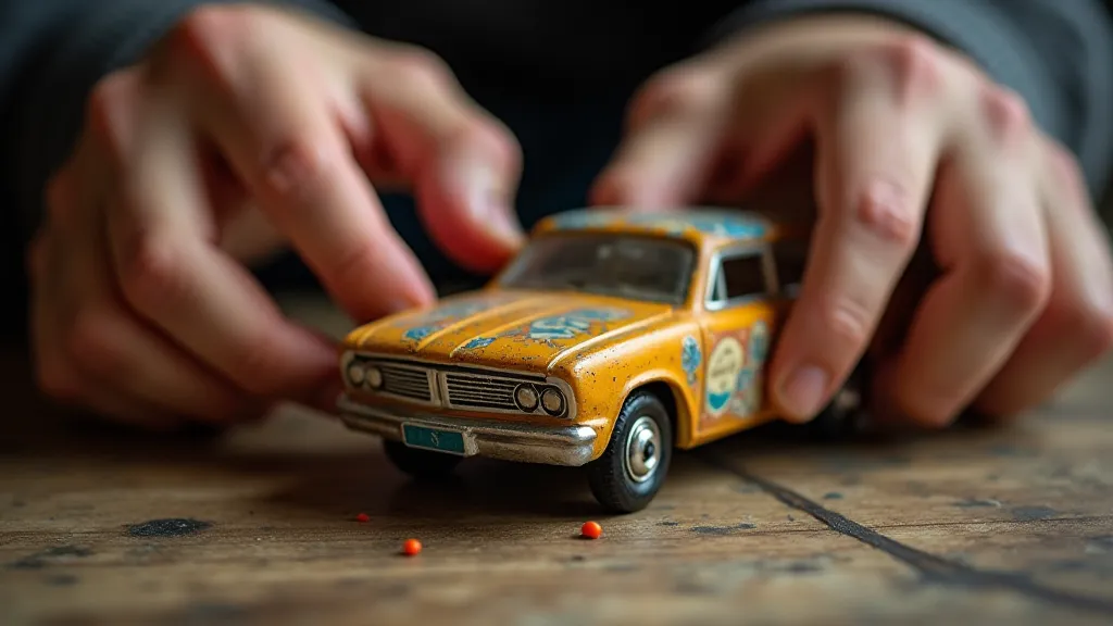 Collector examining a redline Matchbox car