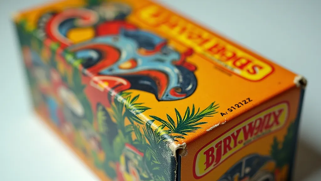 Vintage Matchbox car window box close up