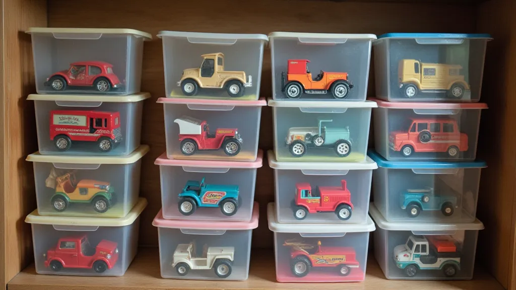 Storage bins with Matchbox cars