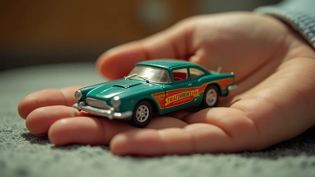 Child's hand holding a Matchbox Superkings car